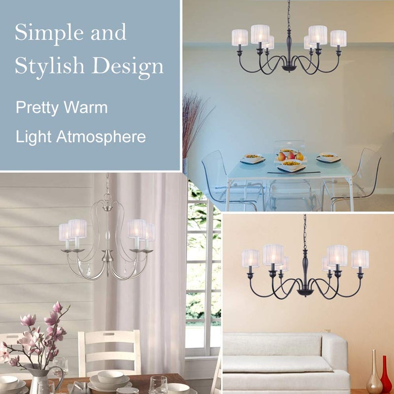 Wellmet Small Chandelier Lamp Shades,ONLY FOR CANDLE BULBS,Clip-on Fitter White Lamp Shades,Set of 6, 5.5"x5.5"x 5", Gauze White - Image 5